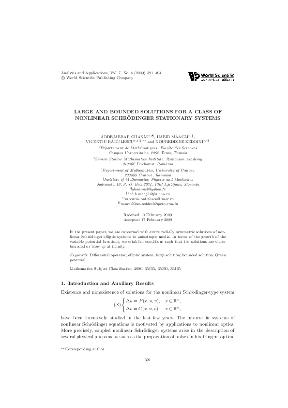 (PDF) LARGE AND BOUNDED SOLUTIONS FOR A CLASS OF NONLINEAR SCHRÖDINGER ...