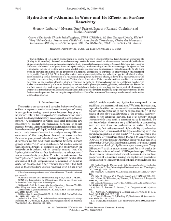 (PDF) Hydration of γ-Alumina in Water and Its Effects on Surface Reactivity
