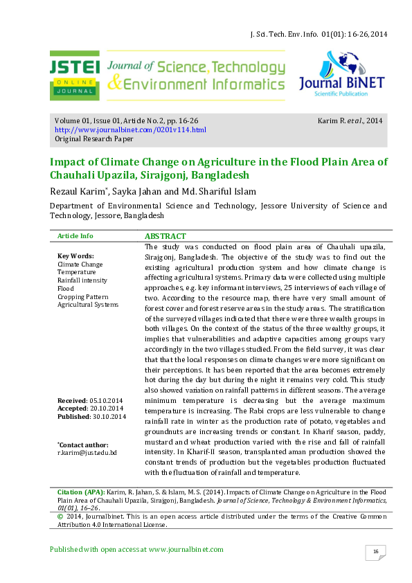 (PDF) Impact of Climate Change on Agriculture in the Flood Plain Area ...