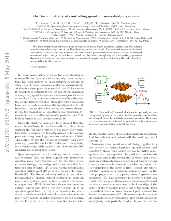 (PDF) On the reversal of quantum many body dynamics and its complexity
