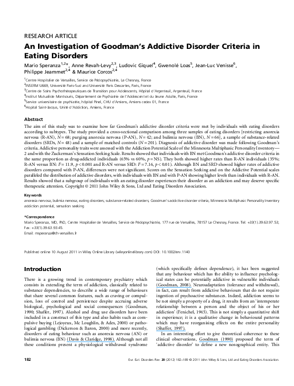(PDF) An Investigation of Goodman's Addictive Disorder Criteria in