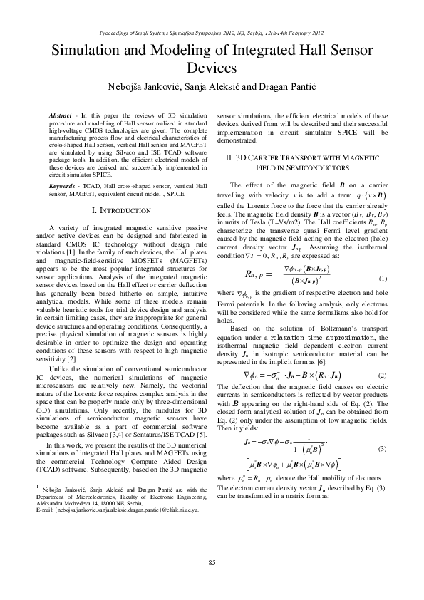 (PDF) Simulation and Modeling of Integrated Hall Sensor Devices