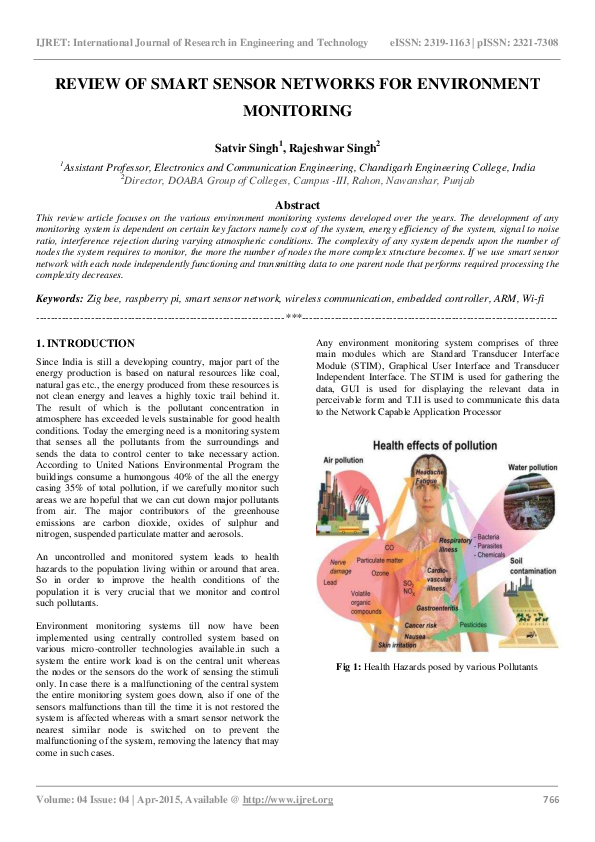 (PDF) REVIEW OF SMART SENSOR NETWORKS FOR ENVIRONMENT MONITORING