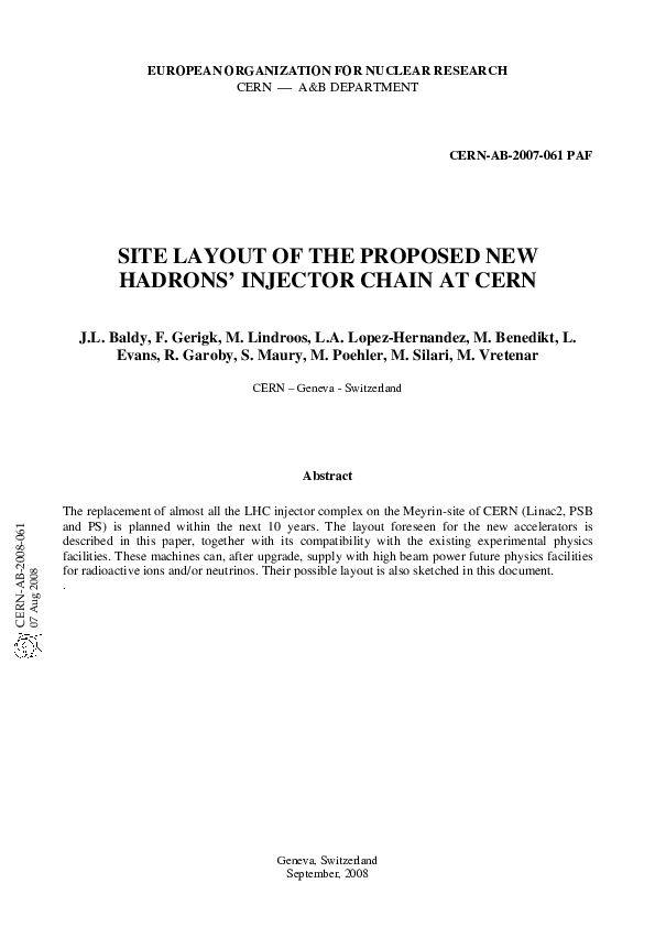 (PDF) Site Layout of the proposed new Hadrons' Injector Chain at CERN