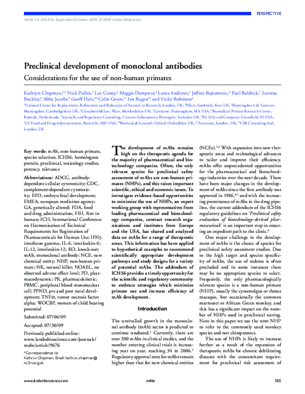 (PDF) Preclinical development of monoclonal antibodies