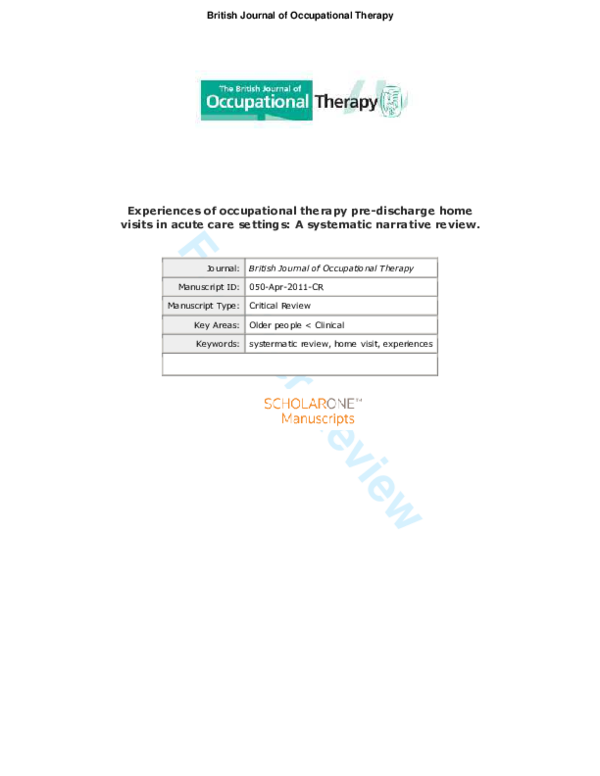 (PDF) Evaluation of occupational therapy pre-discharge home visit ...