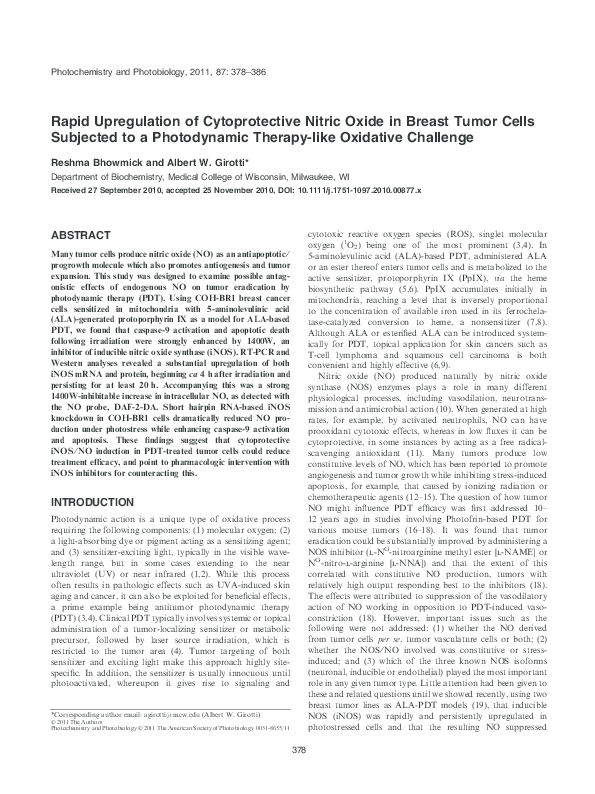 (PDF) Rapid Upregulation of Cytoprotective Nitric Oxide in Breast Tumor ...