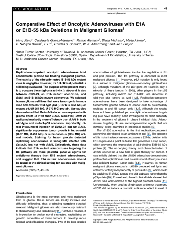 (PDF) Comparative Effect of Oncolytic Adenoviruses with E1 A or E113-55 ...
