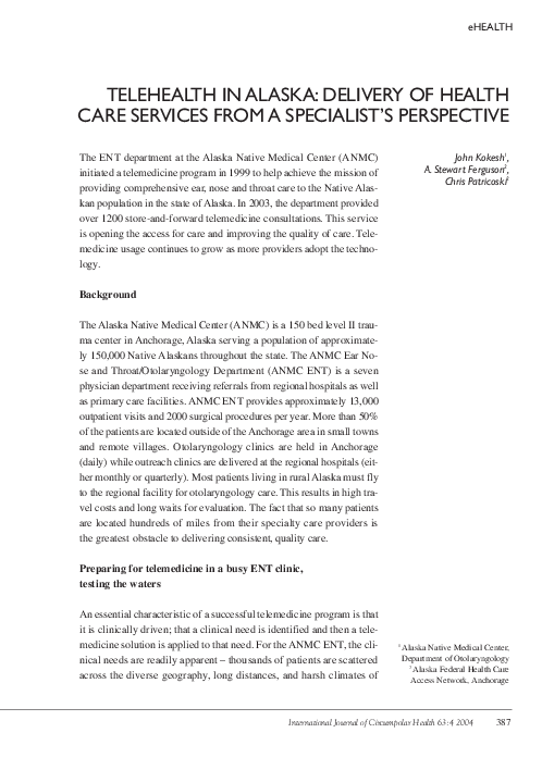 (PDF) Telehealth in Alaska: delivery of health care services from a ...