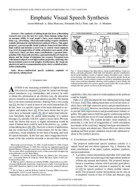 (PDF) Emphatic Visual Speech Synthesis
