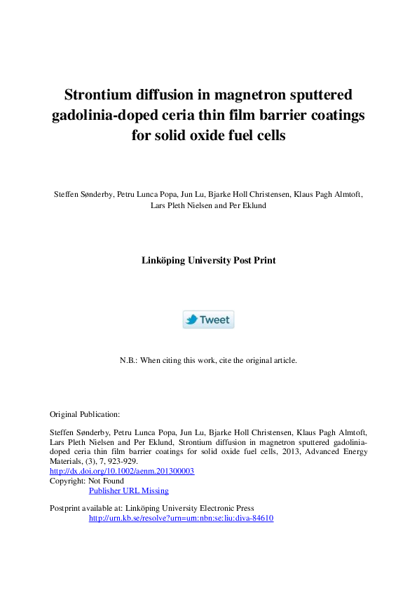 (PDF) Strontium Diffusion in Sputtered GadoliniaDoped Ceria