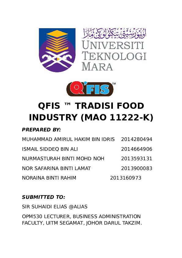 Doc Qfis Tradisi Food Industry Amirul Hakim Idris Academia Edu