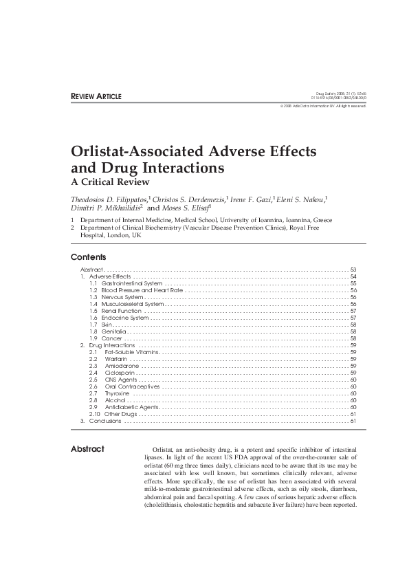 PDF) Orlistat-associated adverse effects and drug interactions: a critical  review