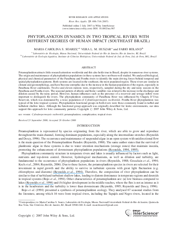 (PDF) Phytoplankton dynamics in two tropical rivers with different ...