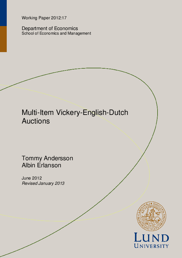 (PDF) Multi-item Vickrey–English–Dutch auctions