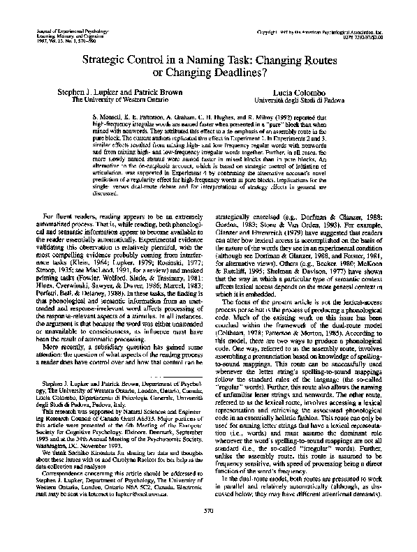  PDF Strategic Control In A Naming Task Changing Routes Or Changing 