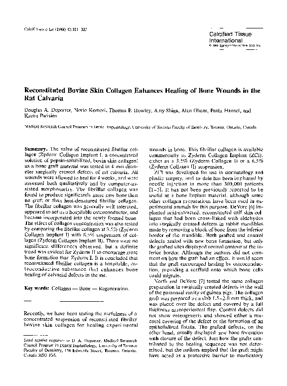 (PDF) Reconstituted bovine skin collagen enhances healing of bone ...