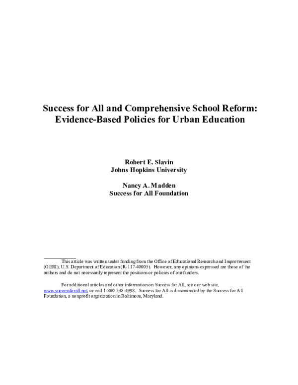 (PDF) Success for All and Comprehensive School Reform: Evidence-Based ...