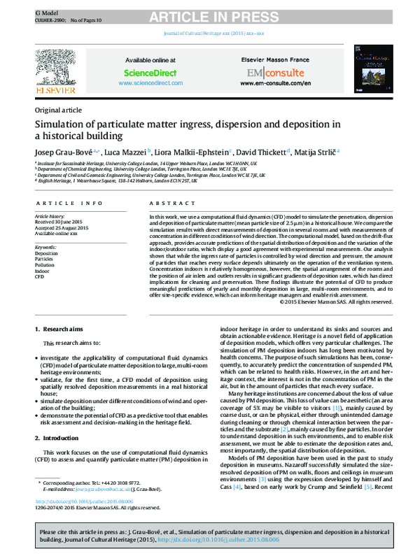 Simulation of particulate matter ingress, dispersion and deposition in ...
