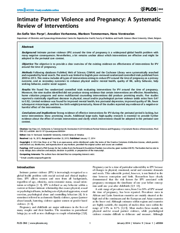 (PDF) Intimate Partner Violence and Pregnancy: A Systematic Review of ...