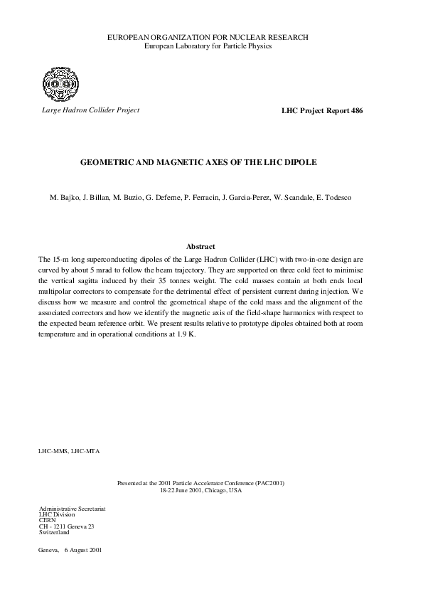 (PDF) Geometric and magnetic axes of the LHC dipole
