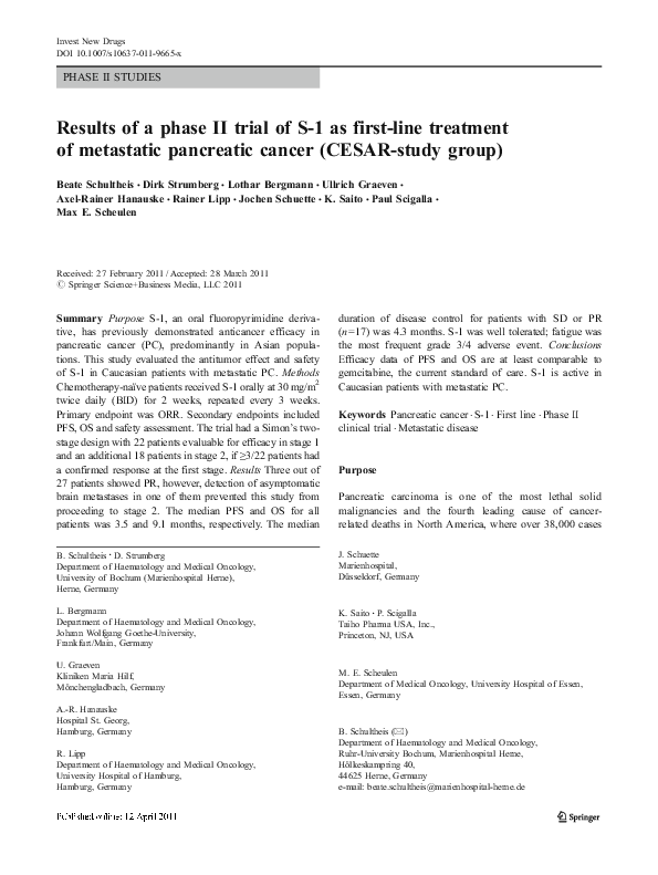 (PDF) Results of a phase II trial of S-1 as first-line treatment of ...