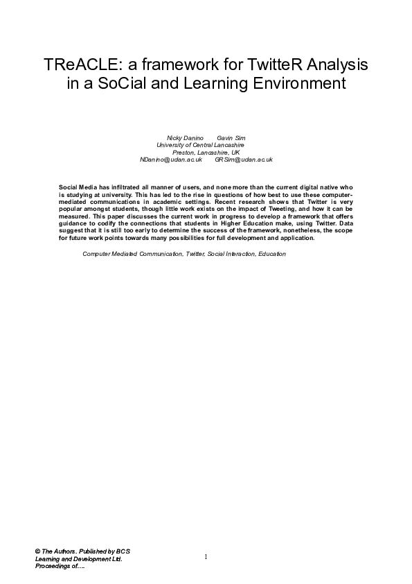 (DOC) TReACLE: a framework for TwitteR Analysis in a SoCial and ...