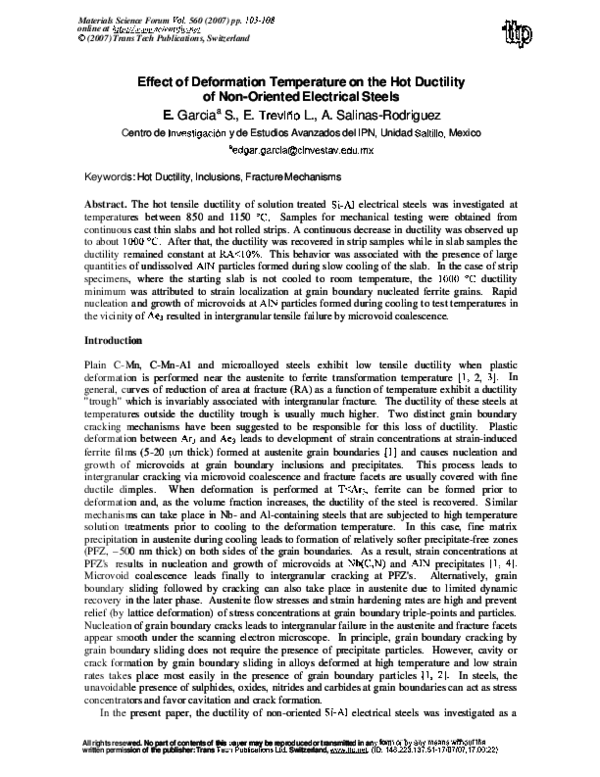 (PDF) Effect of Deformation Temperature on the Hot Ductility of Non ...