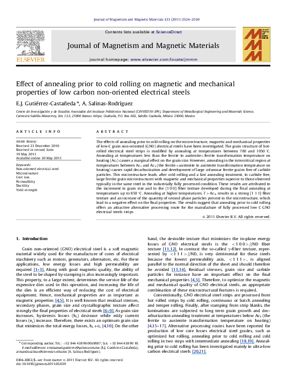 (PDF) Effect of annealing prior to cold rolling on magnetic and ...
