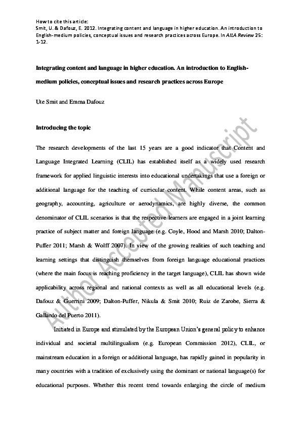 (PDF) Integrating content and language in higher education: An ...