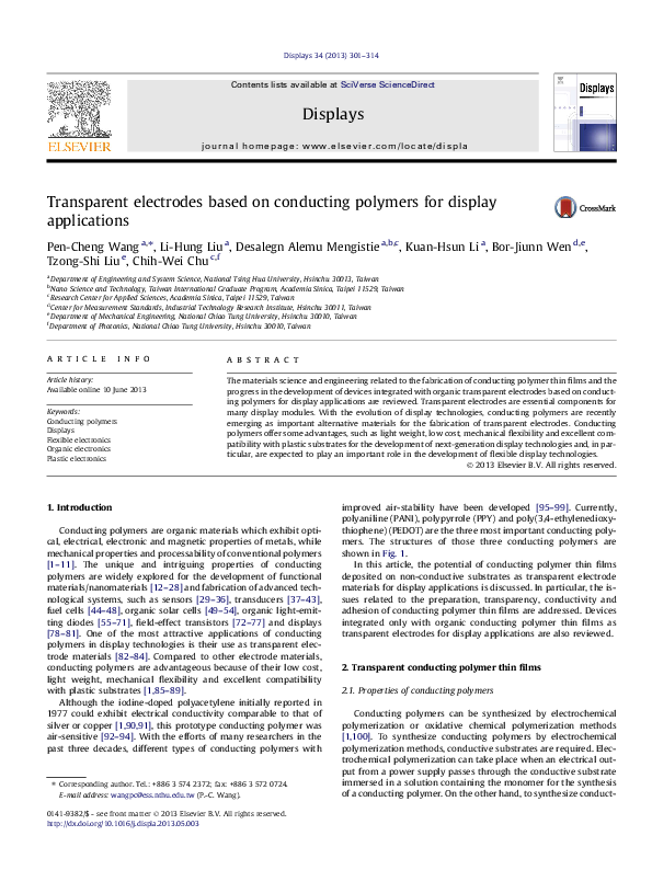 (PDF) Transparent electrodes based on conducting polymers for display