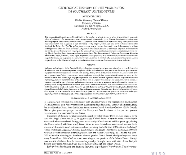 Geological history of the vegetation in southeast United States