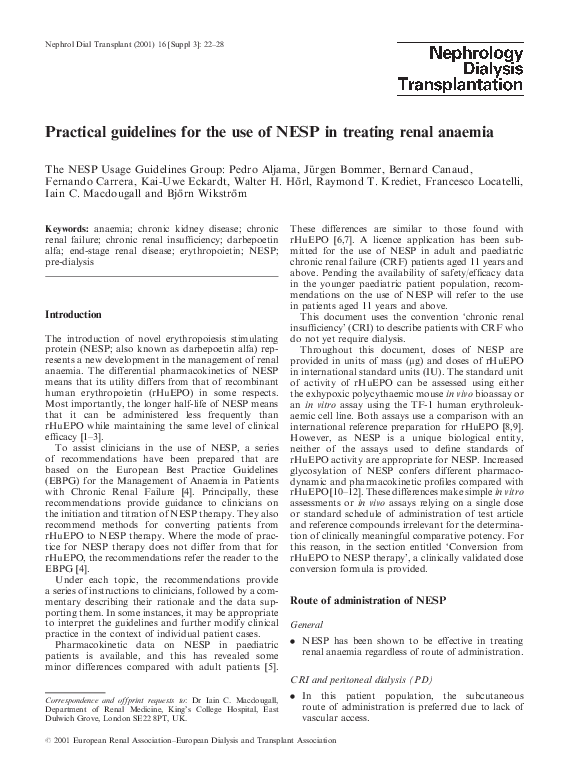 (PDF) Practical guidelnes for the use of NESP in treating renal anaemia