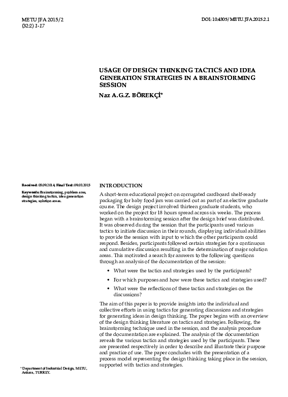 (PDF) Usage of Design Thinking Tactics and Idea Generation Strategies ...