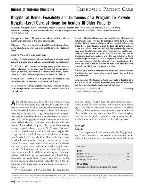 (PDF) Hospital at Home: Feasibility and Outcomes of a Program To ...