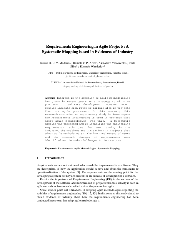 (PDF) Requirements Engineering in Agile Projects: A Systematic Mapping ...