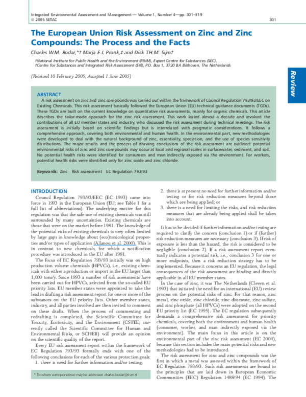 (PDF) The european union risk assessment on zinc and zinc compounds