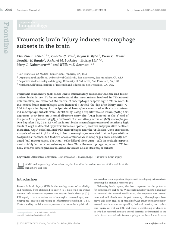 (PDF) Traumatic brain injury induces macrophage subsets in the brain