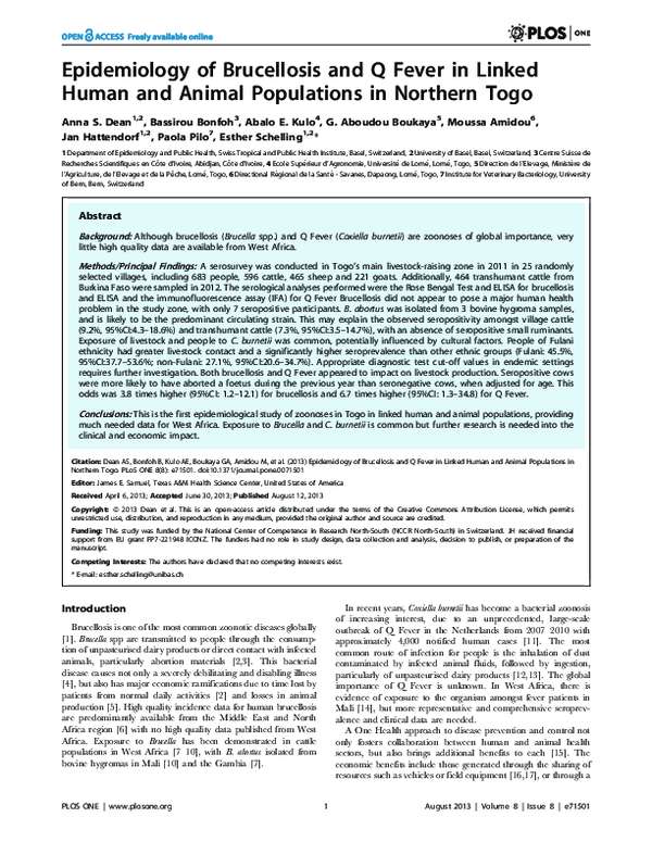 (PDF) Epidemiology of Brucellosis and Q Fever in Linked Human and ...