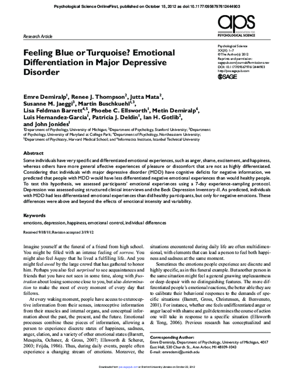 (PDF) Feeling Blue or Turquoise? Emotional Differentiation in Major ...