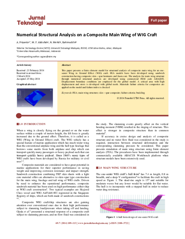 (PDF) Numerical Structural Analysis on a Composite Main Wing of WIG Craft