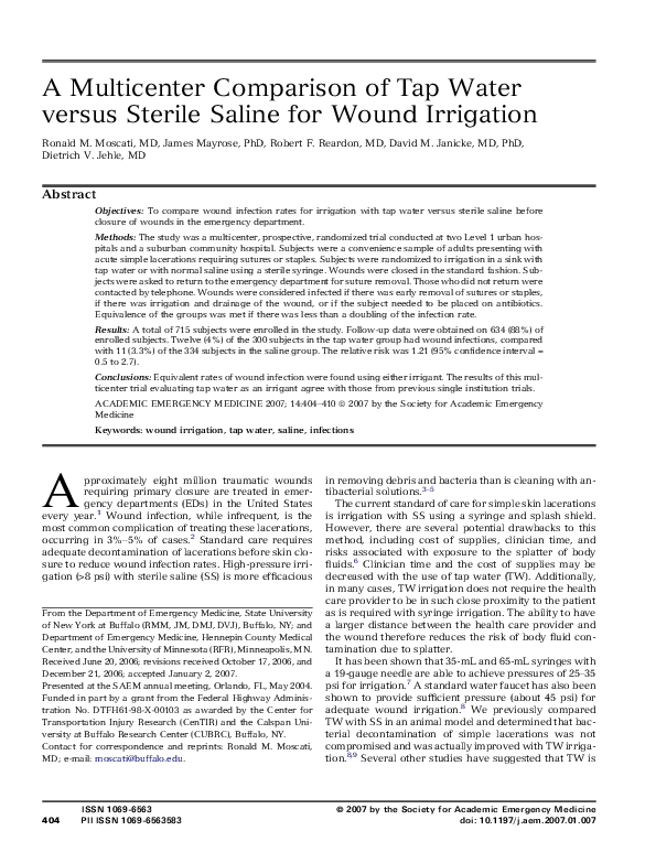 (PDF) A Multicenter Comparison of Tap Water versus Sterile Saline for