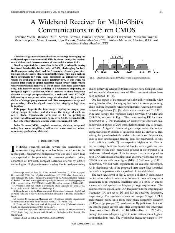 (PDF) A Wideband Receiver for Multi-Gbit/s Communications in 65 nm CMOS