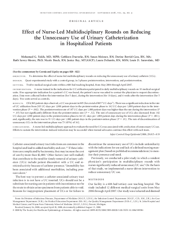 (PDF) Effect of Nurse-Led Multidisciplinary Rounds on Reducing the ...