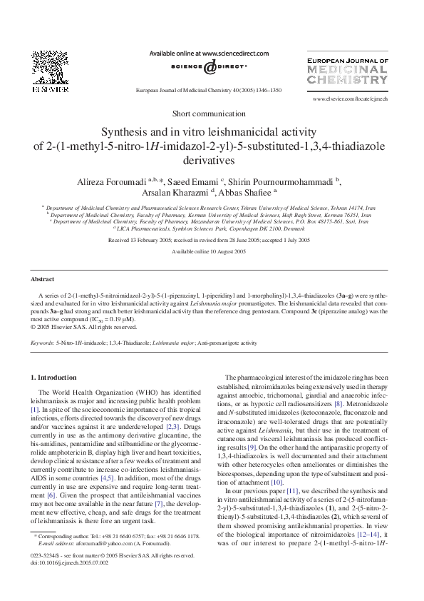 (PDF) Synthesis and in vitro leishmanicidal activity of some hydrazides ...
