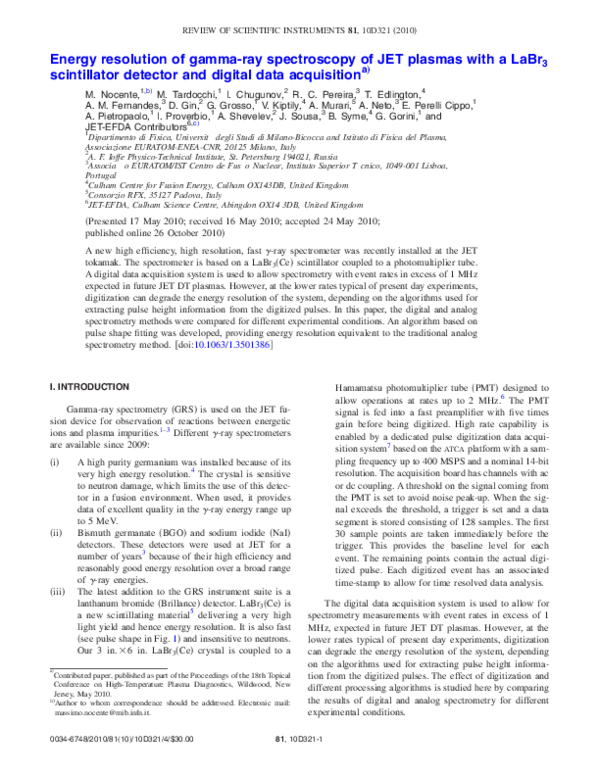 (PDF) Energy resolution of gamma-ray spectroscopy of JET plasmas with a ...