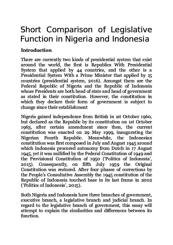 (DOC) Short Comparison of Legislative Function in Nigeria and Indonesia