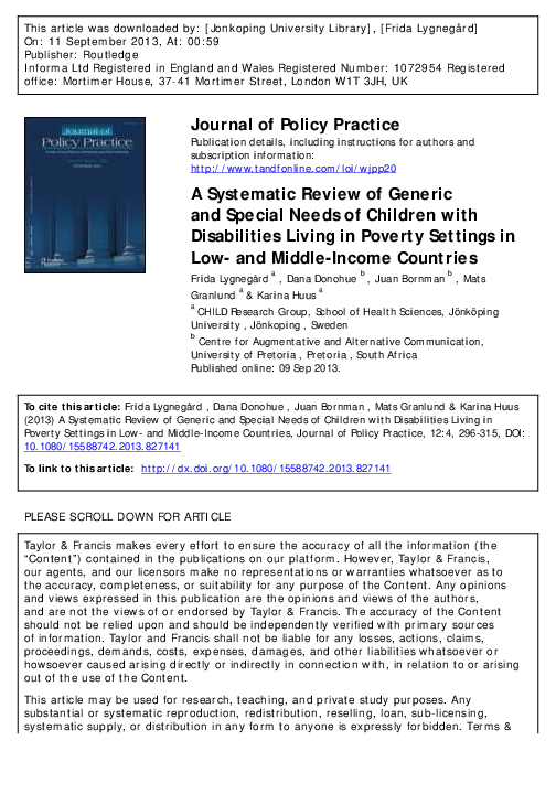 (PDF) A Systematic Review of Generic and Special Needs of Children with ...