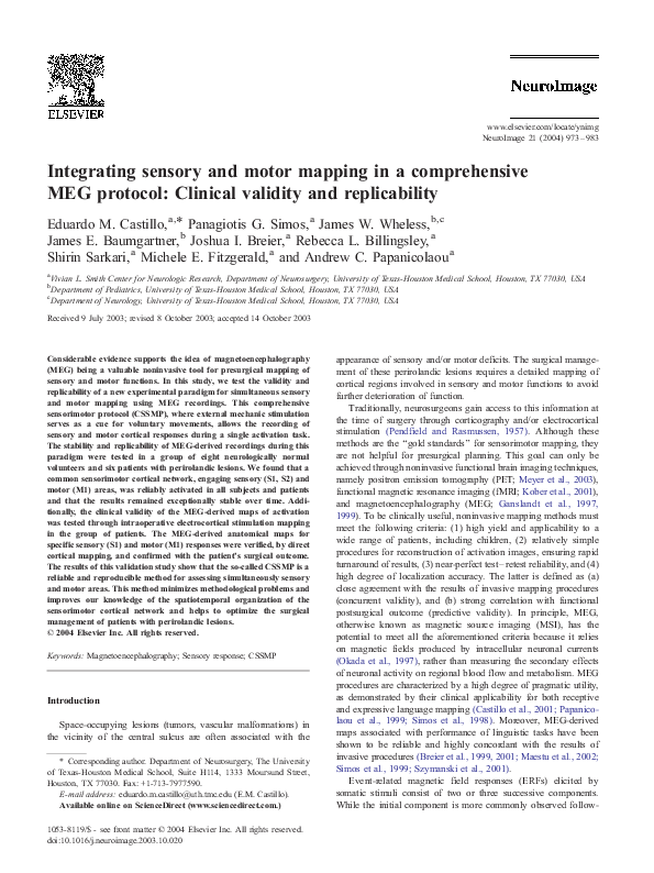 (PDF) Integrating sensory and motor mapping in a comprehensive MEG ...