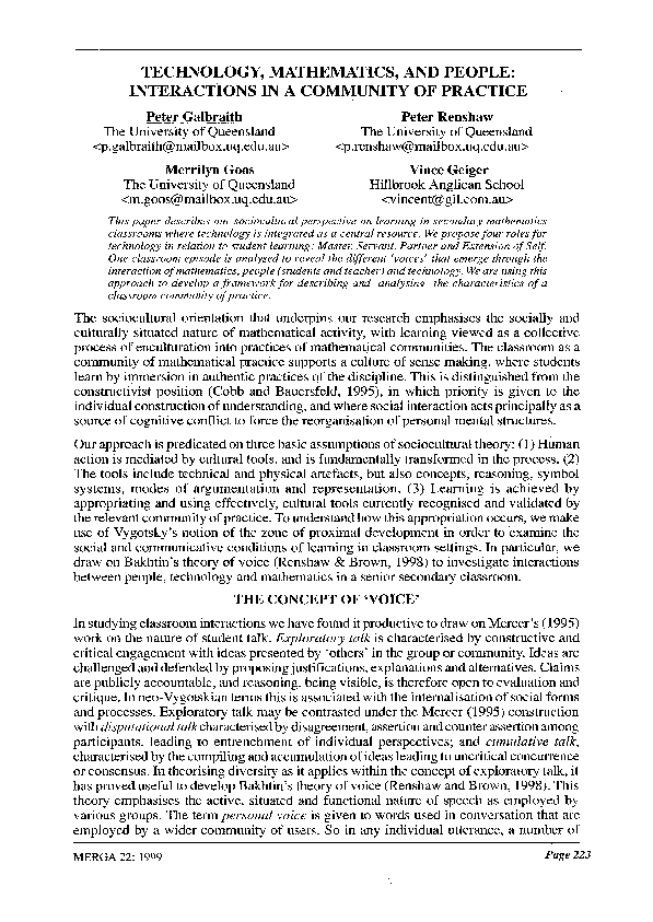 (PDF) Technology, mathematics, and people: Interactions in a community ...